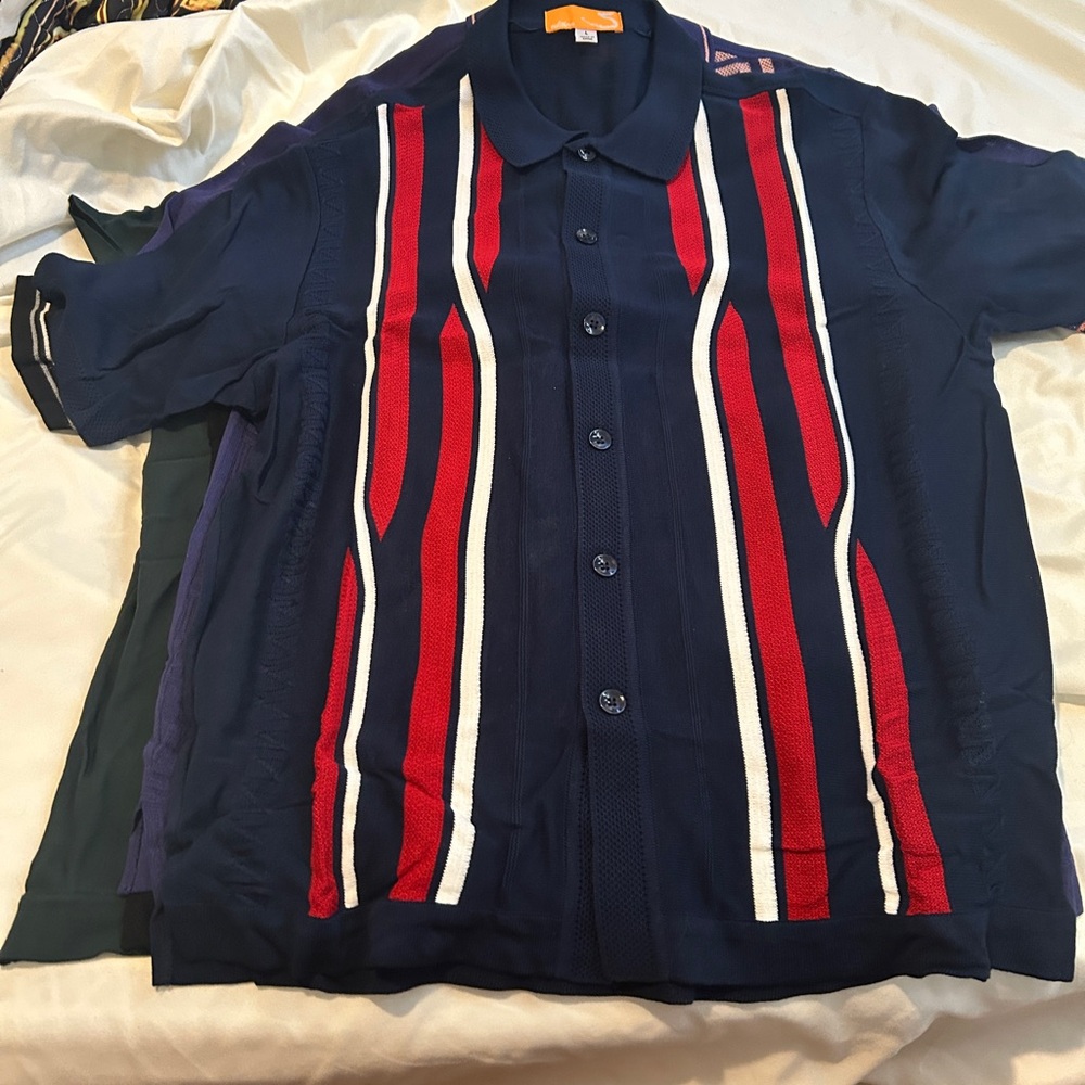 Navy Blue and Red Striped Men's Shirt